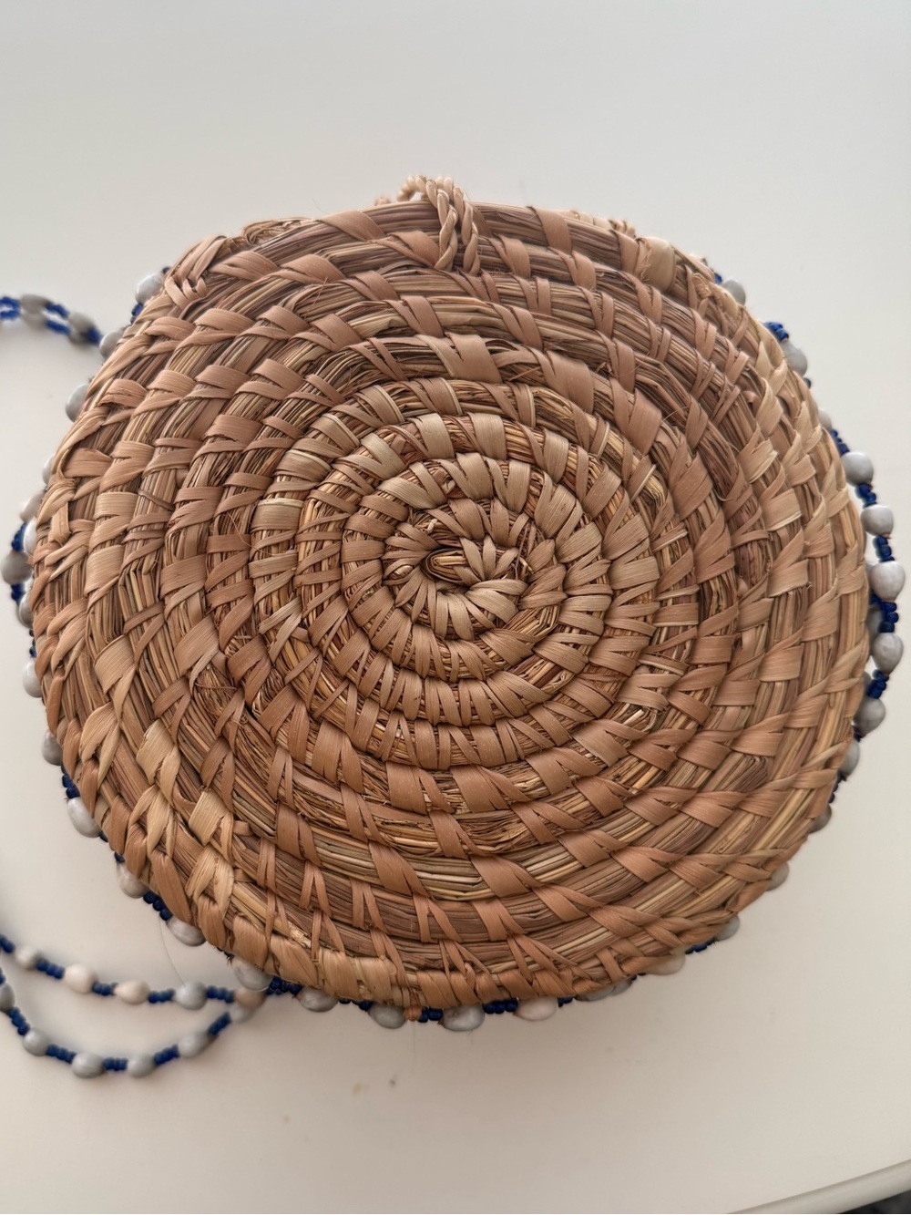 Vintage Beaded Straw Crossbody Bag Boho Coastal Woven Shell Purse - Picture 8 of 9